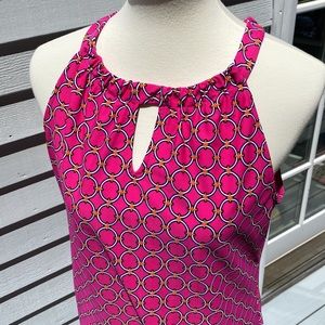 Sleeveless summer dress in fuchsia, navy, white and orange